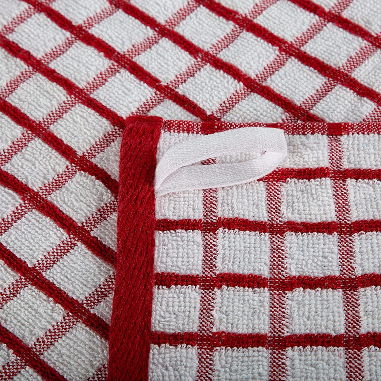 [8 Pack] Premium Dish Towels for Kitchen, with Hanging Loop - Heavy Duty Absorbent 100% Cotton 410 GSM Terry Kitchen Towels, 16x26 (Red)