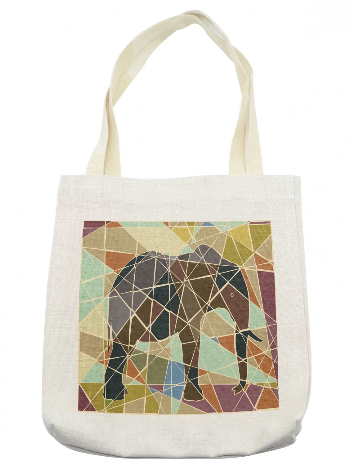 Elephant Tote Bag, Mosaic Design Animal in Soft Colors Wildlife Nature
