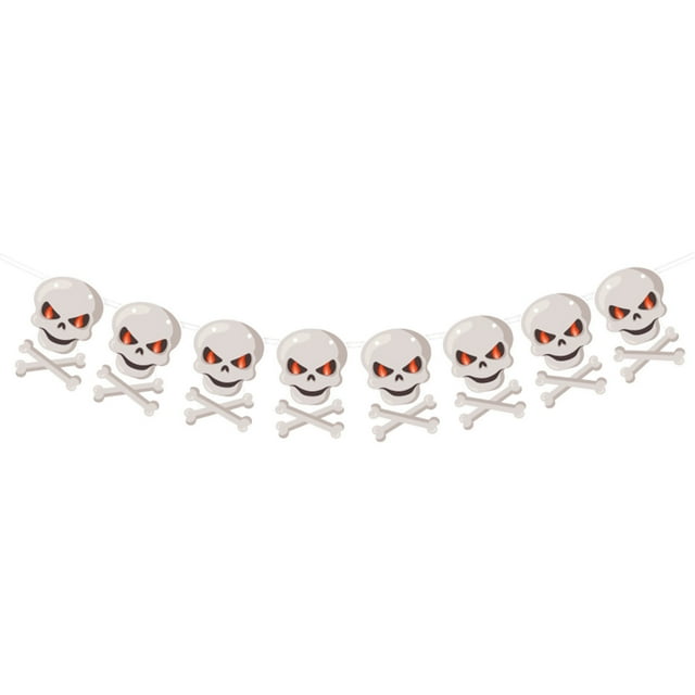 Halloween Hanging Decorations 9 Pcs Ghost Pumpkin Skull Pull Flag Streamer Set with White Rope for Party Home Decor