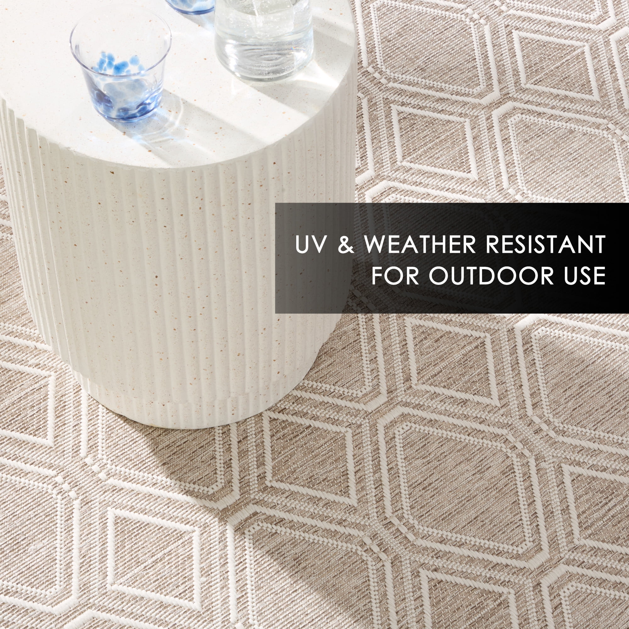 NICOLE MILLER NEW YORK Corin Diamond Indoor Outdoor Area Rug, UV Fade Resistant, Low Pile, Taupe/Cream, 7'10"x10'2"