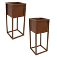 thumbnail image 3 of Sunnydaze Modern Simplicity 8.25" x 8.25" x 19.75" Square Brown Metal Outdoor Planter 2-Count, 3 of 14