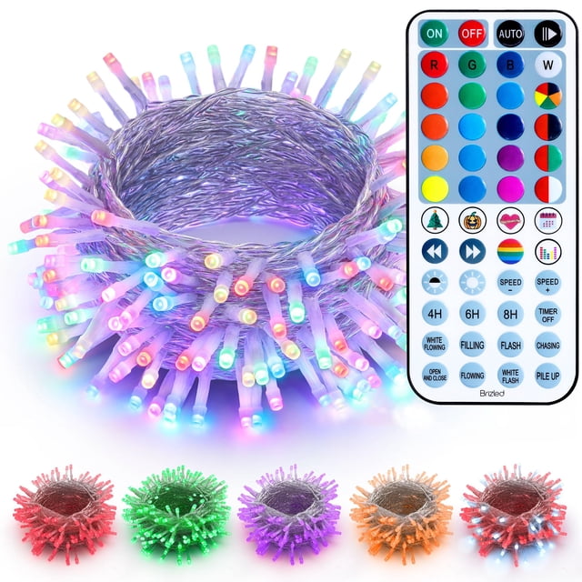 Luces navideñas Brizled RGB de 66 pies y 200 LED con control remoto a prueba de agua