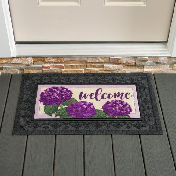 Evergreen Hydrangea Welcome Textured Sassafras Indoor Outdoor Switch Doormat 1'10"x10" Multicolored