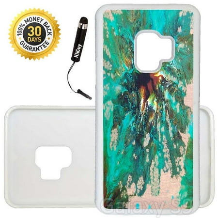 Green Rubber Cover Custom Galaxy S9 Case (Nature summer green teal Floral) Edge-to-Edge Rubber White Cover Ultra Slim | Lightweight | Includes Stylus Pen by Innosub ()