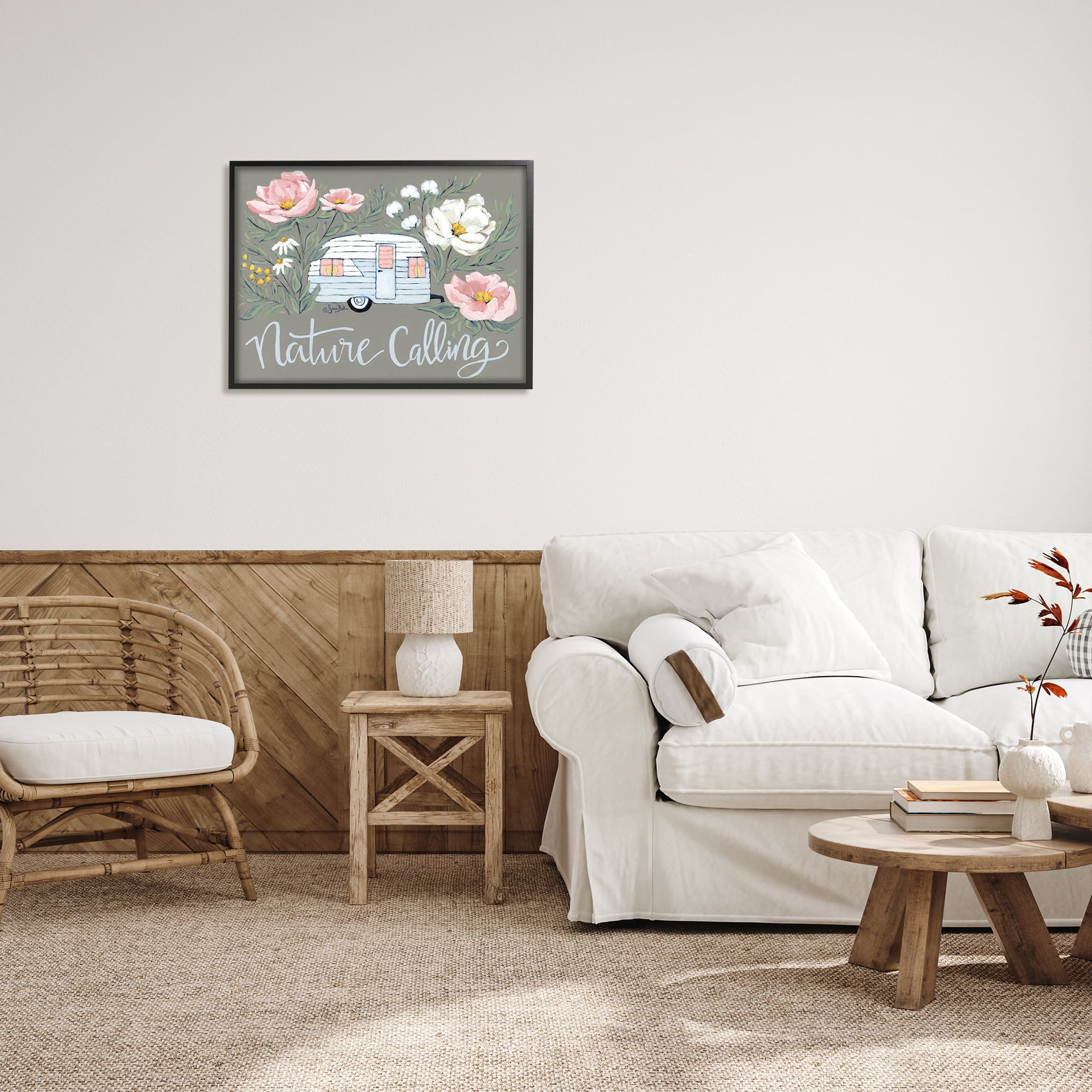 Stupell Industries Nature Calling Floral Camper Botanical & Floral Painting Black Framed Art Print Wall Art, 30 x 24