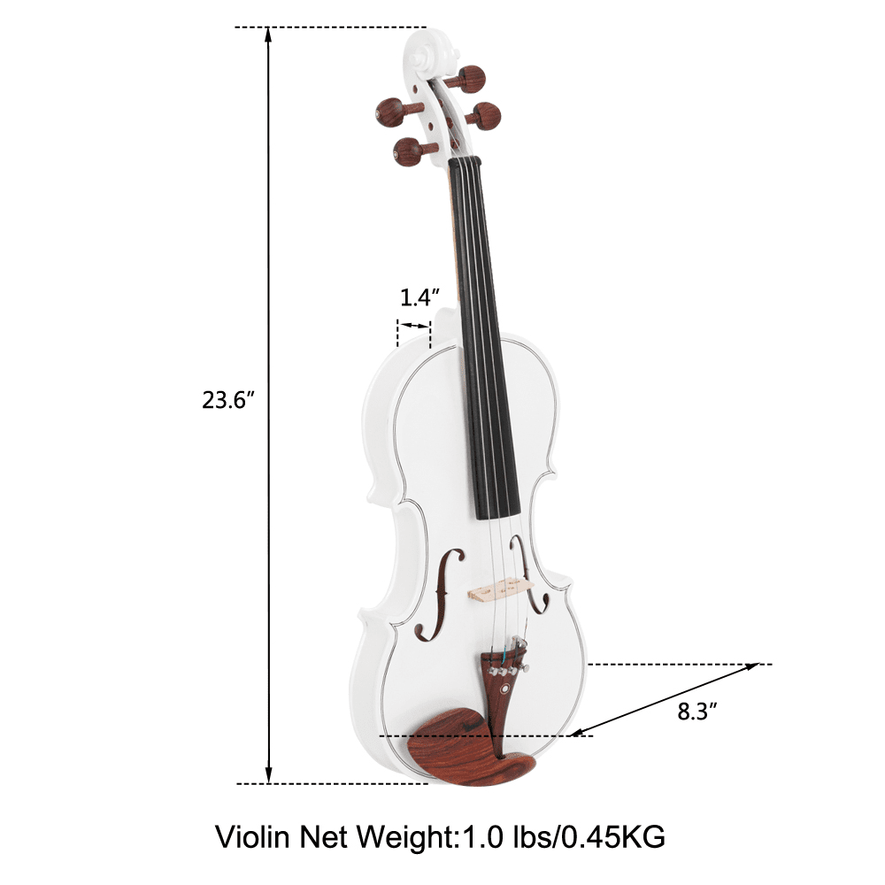 Tcbosik 4/4 Acoustic Violin with Turner, Bow and Case, Fiddle with Rosin, Strings and Shoulder Rest for Beginners, White