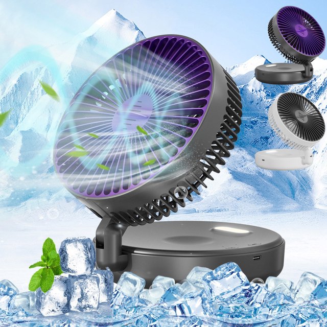Ventilador Pequeño De Pared Ventilador de pared plegable USB con luz nocturna, 5 velocidades, ajustable, para escritorio y hogar Yulucky