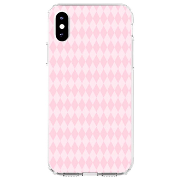 DistinctInk Clear Shockproof Hybrid Case for iPhone X / XS (5.8" Screen) - TPU Bumper, Acrylic Back, Tempered Glass Screen Protector - Pink Diamond Pattern