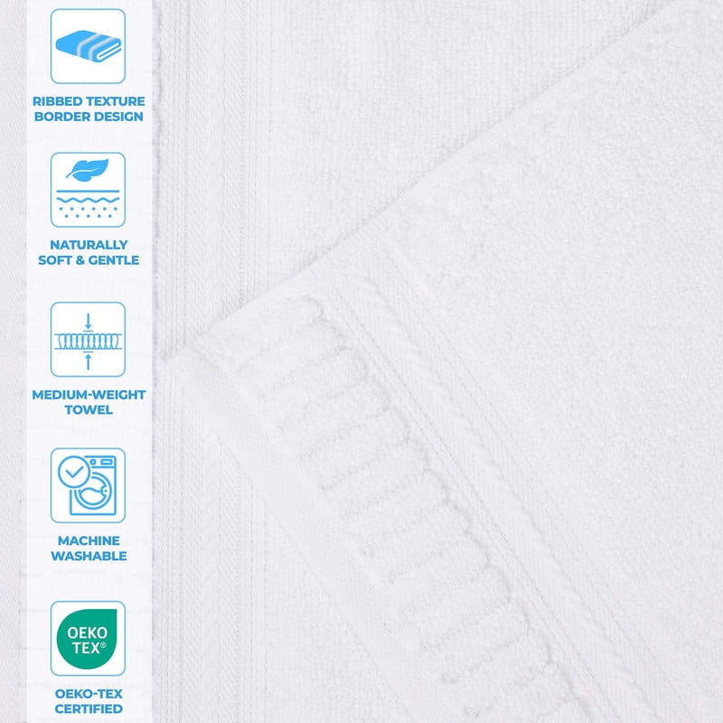 Superior Venice Ribbed Textured Border Zero Twist Bath Sheets, Set of 2, White