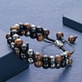 thumbnail image 2 of Pulsera de triple protección brillar de cuentas de piedra para hombre ajustable, 2 of 5