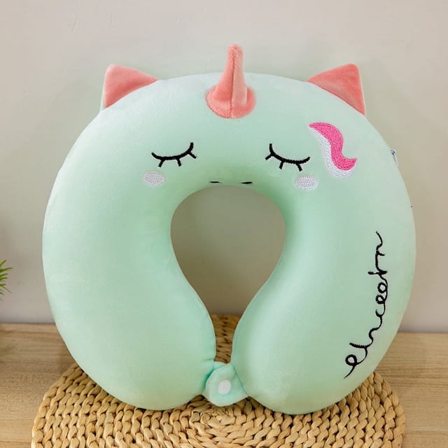 Bonita almohada para el cuello, almohada de viaje para avión, almohada cervical para el cuello, almohada de espuma viscoelástica con forma de U con dibujos de animales