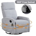 thumbnail image 3 of Rocker Recliner with Massage and Heat, Legahome Velvet 360°Swivel Rocking Recliner, Small Rocker Recliner with Side Pockets for Small Space, Rocking Chair for Nursery Home Theater, Gray, 3 of 10