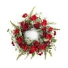 Valentines Red Poppy and Geranium Flowers Artificial Wreath - 24" Unlit