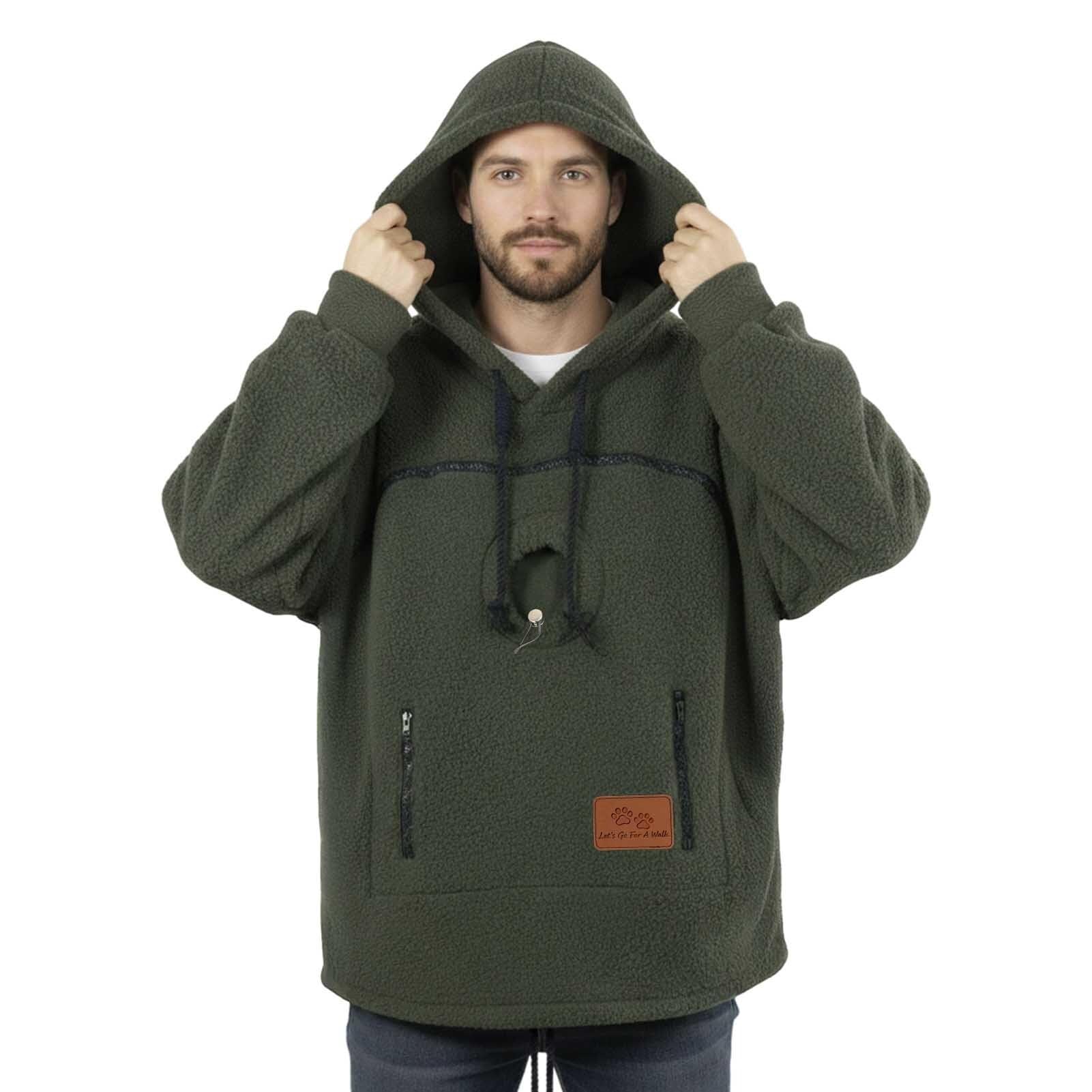 Stralyhd Unisex Hoodies Pet Holder Oversized Sweatshirts with Large Pocket Sharpa Warm Pet Carrier Hoodie Hooded Pet Carrier Pullover Army Green L