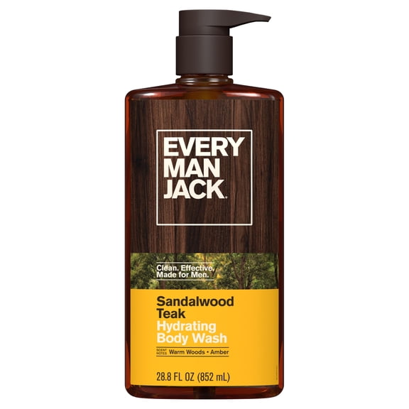 Every Man Jack Sandalwood Teak Hydrating Body Wash for Men, Naturally Derived, 28.8 fl oz