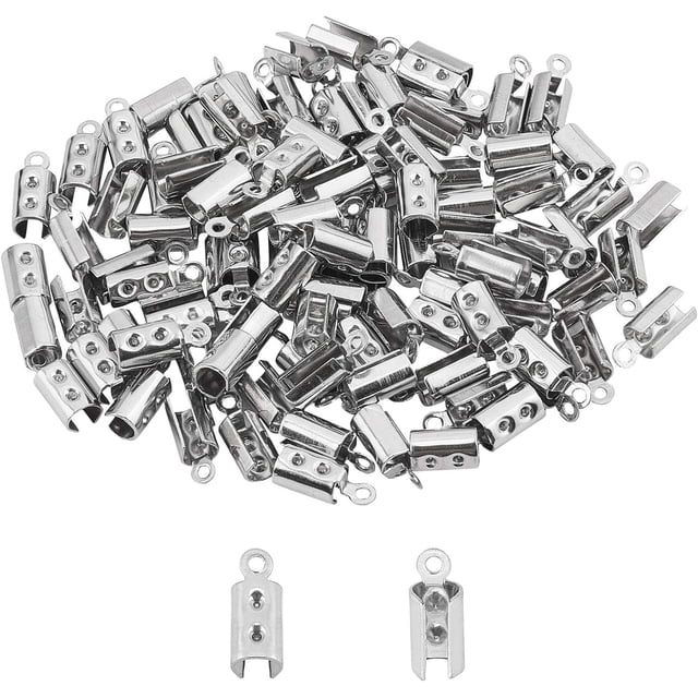 100pcs Stainless Steel Cord End Caps - 3mm Inner Diameter Jewelry Making Kit Stainless Steel
