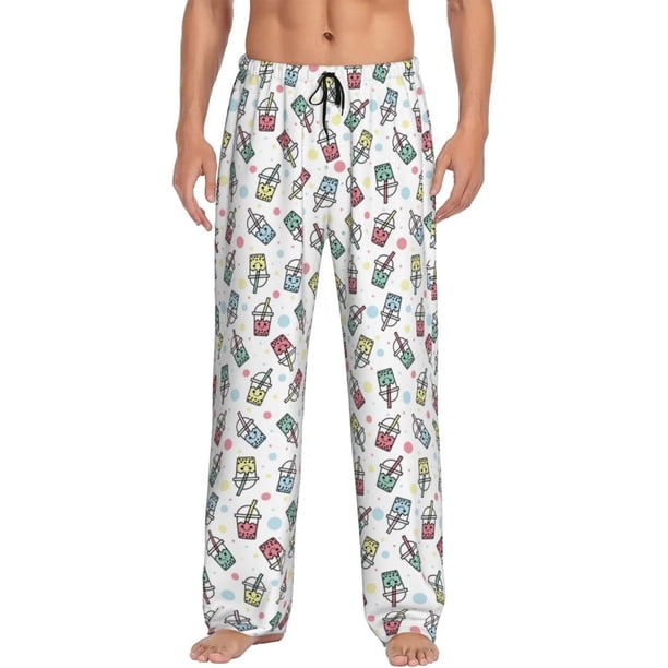 Fotbe Milk Tea Pantalones de Pijama para Hombre, Pantalones de Dormir, Pantalones de Casa con Cintura Ajustable y Bolsillos-Small