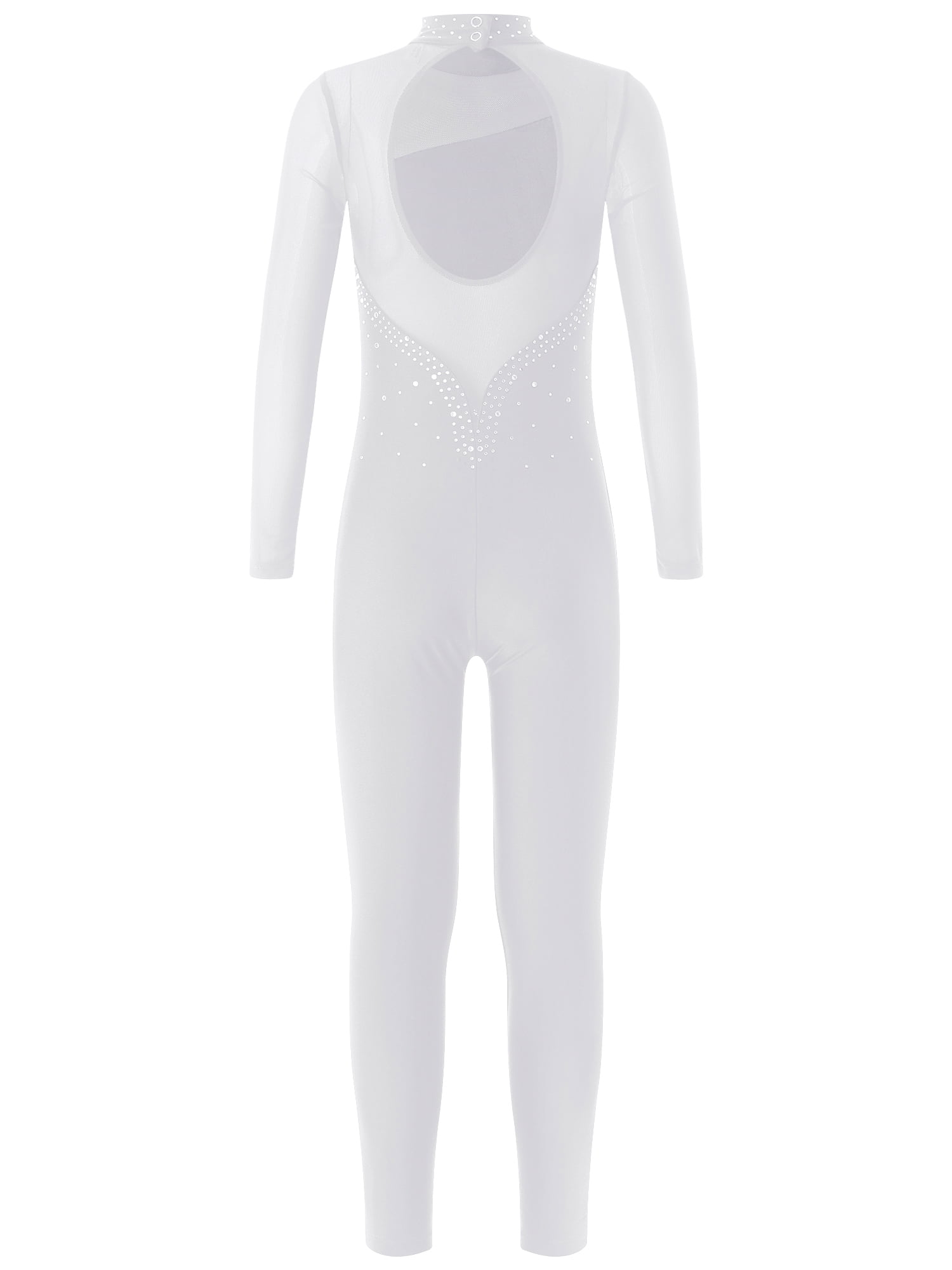 Sywiyi Justaucorps De Gymnastique Pour Filles Une Pièce Bloc De Couleur Ballet Danse Combinaison Tumbling Patinage Blanc 8