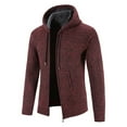 thumbnail image 4 of FRSASU Men's Cardigan Hoodies Full-zip Fleece Lined Sweaters Knit Regular Fit Casual Sweater Hooded Coat wiht Pocket Wine, 4 of 5