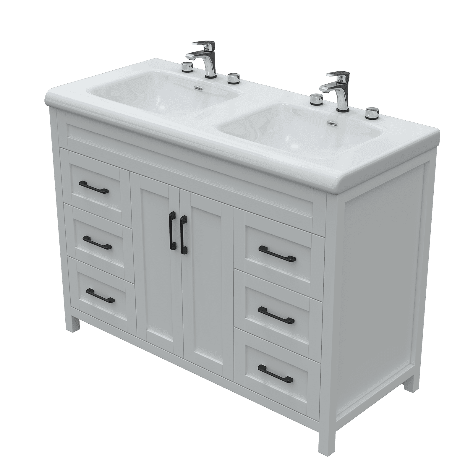 Jarbalai 47" Freestanding Bathroom Vanity with Twin Basin and Cabinet Storage and Drawers, White