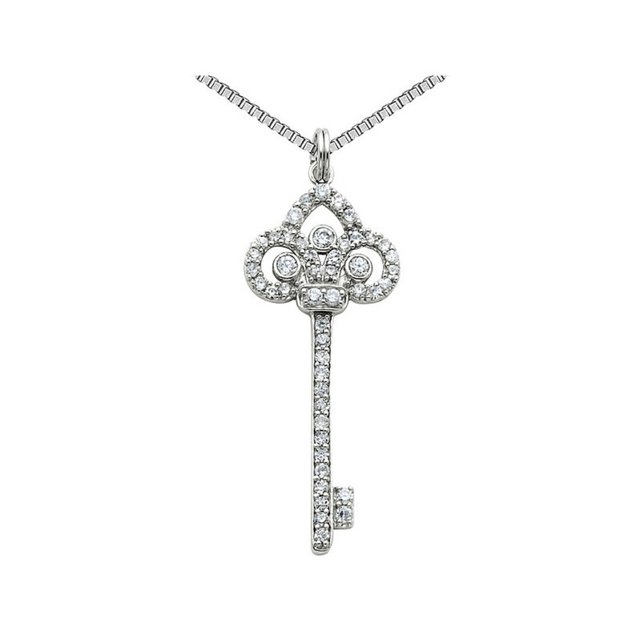 Key Pendant Necklace in Sterling Silver with Synthetic Cubic Zirconia (CZ)