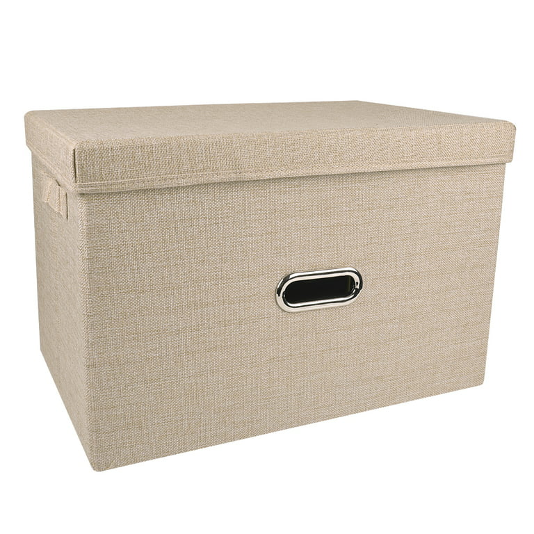 HONGKERNE Linen Fabric Storage Bin with Lid[2-Pack] Foldable Storage Box Organizer Storage Basket with Lid Closet Storage Bins for Clothes Storage