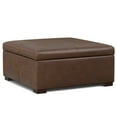 thumbnail image 3 of Gabbie 36 inch Wide Square Coffee Table Storage Ottoman in Distressed Chestnut Brown Vegan Leather, 3 of 9