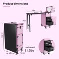 thumbnail image 3 of Portable Manicure Table with LED Mirror, Bluetooth & USB Port, Rolling Makeup Train Case with Foldable Nail Table and Password Lock, Nail Desk with 3 Drawers for Nail Techs & Salons, Pink, 3 of 9
