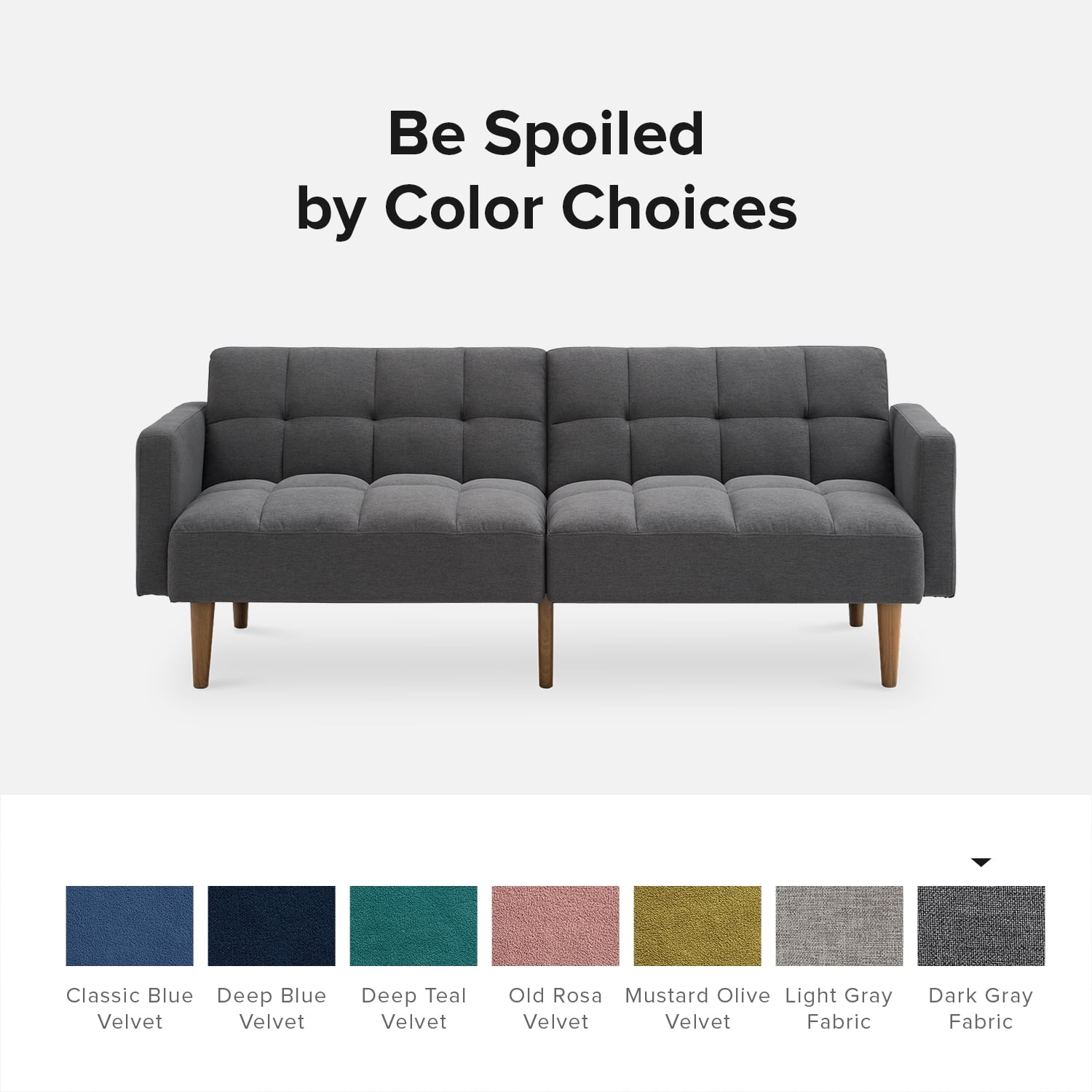 Mopio Aaron Futon Twin Size Convertible Sofa Sleeper Futon with Arms Split Back Design 77.5" Dark Gray Fabric
