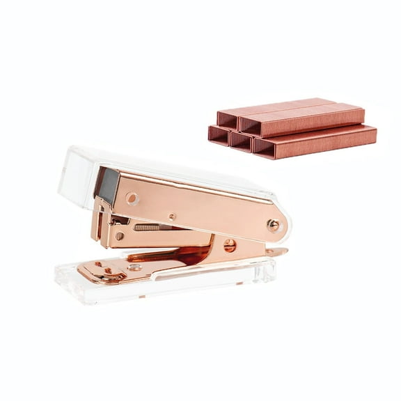 Pure Gold Mini Stapler with Staples Set Clear Acrylic Metallic Manual Stapler and 1000pcs 6/26 Standard Colored Staples Kit for Desk Supplies Accessories (Yellow Gold)