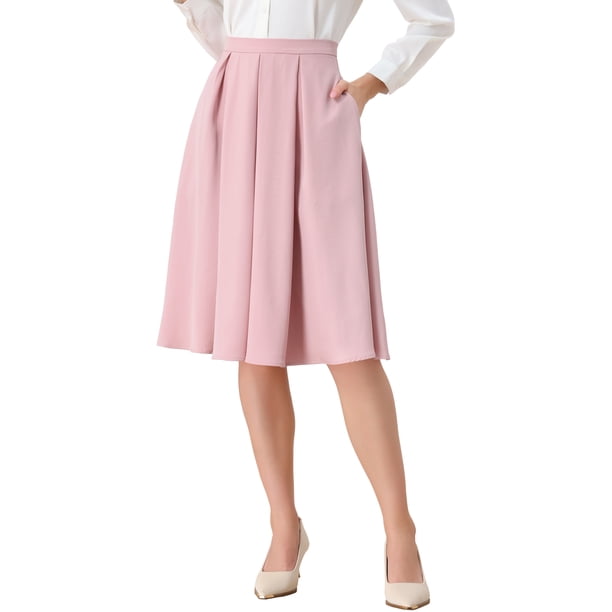 Falda Midi Plisada de Cintura Alta A Línea para Mujeres INSPIRE CHIC S Rosa