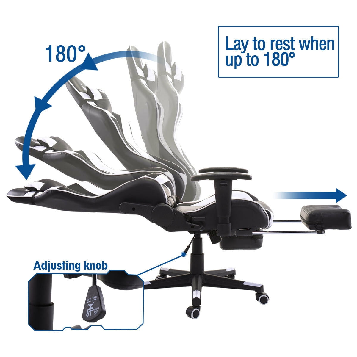 Kepooman High-Back Swivel Gaming Chair, Reclining Ergonomic Computer Chair with Lumbar Support - Black & White Kepooman High-Back Swivel Gaming Chair, Reclining Ergonomic Computer Chair with Lumbar Support - Black & White
