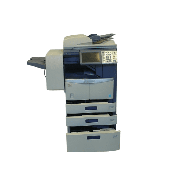Restored Toshiba E-Studio 355SE A3 Monochrome Laser Multifunction Copier – 35 PPM, Print, Copy, Scan, Duplex, Network Ready, USB Print/Scan, 2 Trays, Cabinet Included