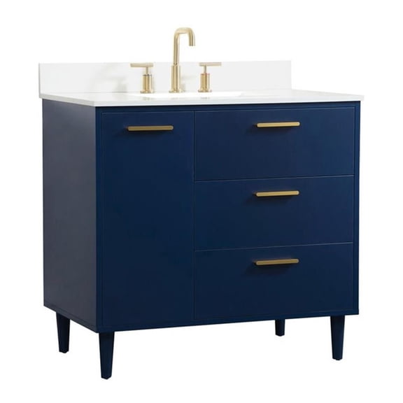 Elegant Decor Baldwin 36" Solid Wood Bathroom Vanity with Backsplash in Blue