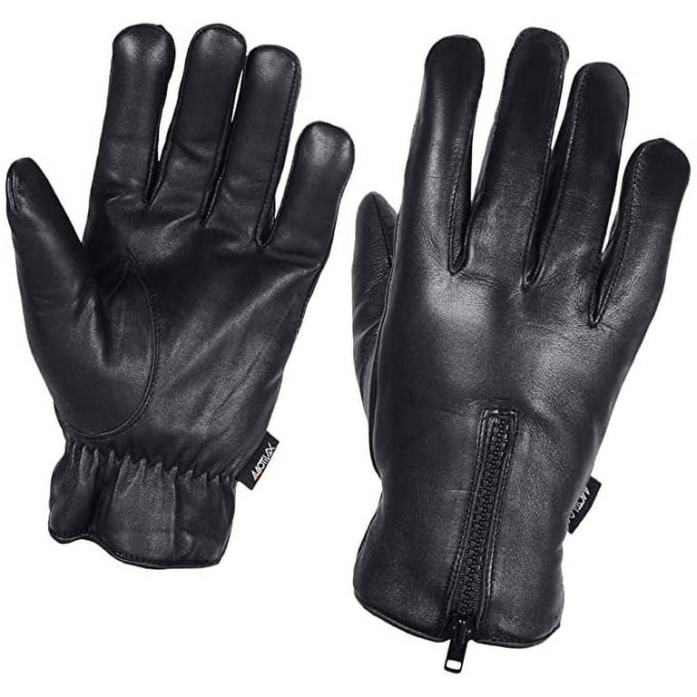 Mens Warm Winter Leather Gloves Dress Motorcycle Driving Cold Weather  Thermal Lining (Black, Large) 