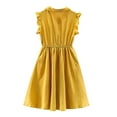 thumbnail image 5 of Riecok Girls' Summer Dresses Solid Color Flutter Sleeve Princess Dress Cute Elegant Tween Big Girls 8-14 Years Casual Party Sleeveless Lapel Collar Button Dress Yellow 140, 5 of 7