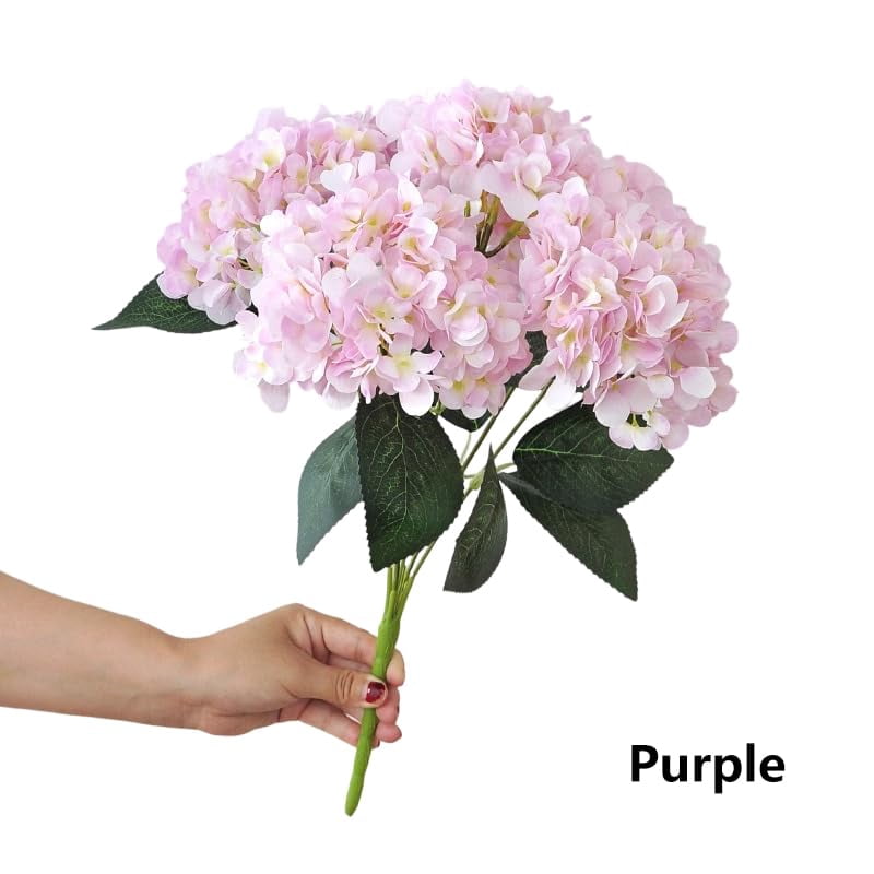 17.7in Front Porch Hydrangeas, 5 Heads Hydrangea Artificial Flowers Outdoor Uv-Resistant Waterproof Windproof Never Faded, Realistic Silk Faux Floral for Spring Wedding Yard Garden