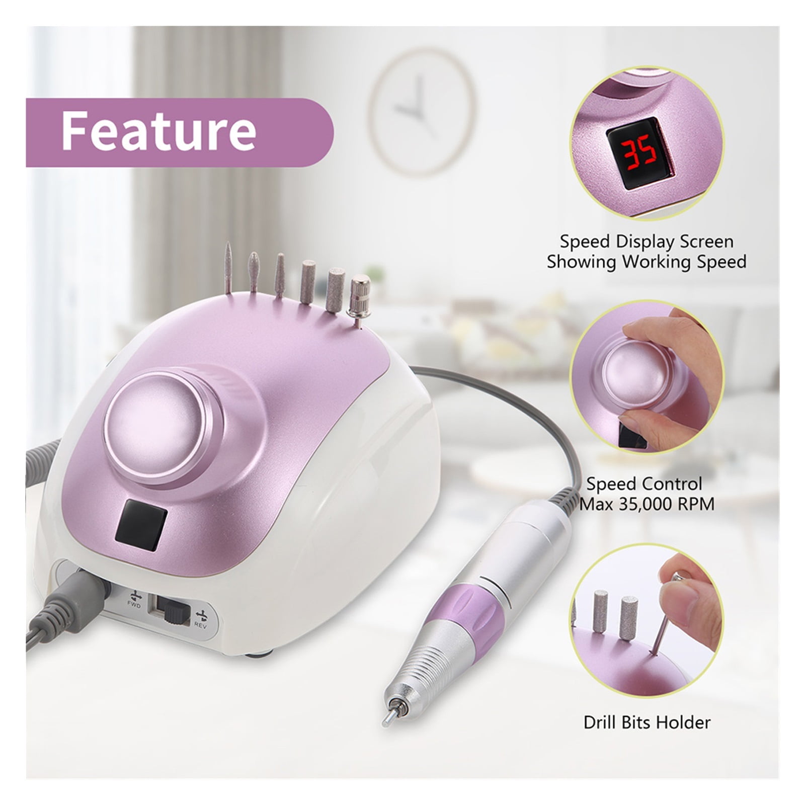 Nail Drill Machine, 35000RPM Pro Manicure Machine Manicure Pedicure Kit Electric File, Nail Art Tool
