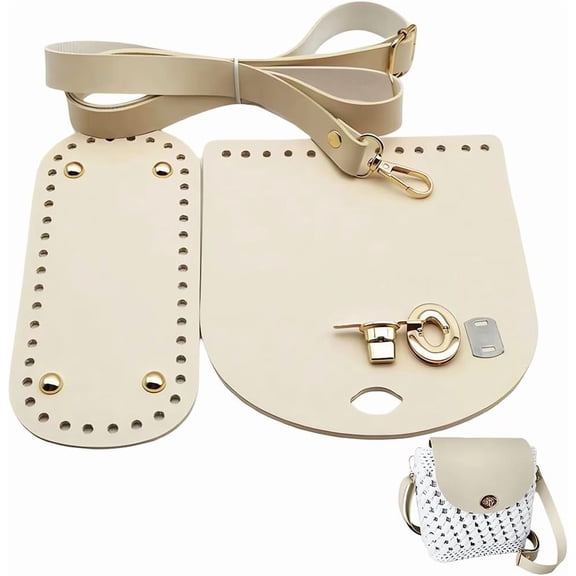 3PCS DIY Bags Knitting Crochet Set Adjustable PU Leather Shoulder Strap Flap Cover Oval Backpack Bottom Accessories