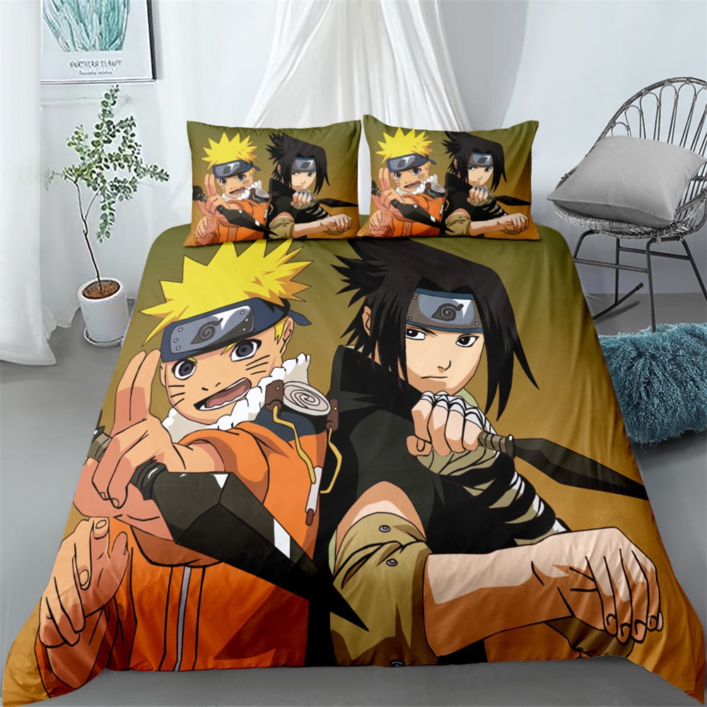 3D Anime Naruto Decor 3 Piece Bedding Set with 2 Pillow Shams,Zipper(No  Comforter) for Teen Youth and Girls,Full Size 