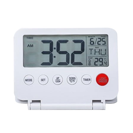 Small Digital Travel Alarm Clock LCD Display with Date Temperature Snooze and Backlight Operated Desk Clock