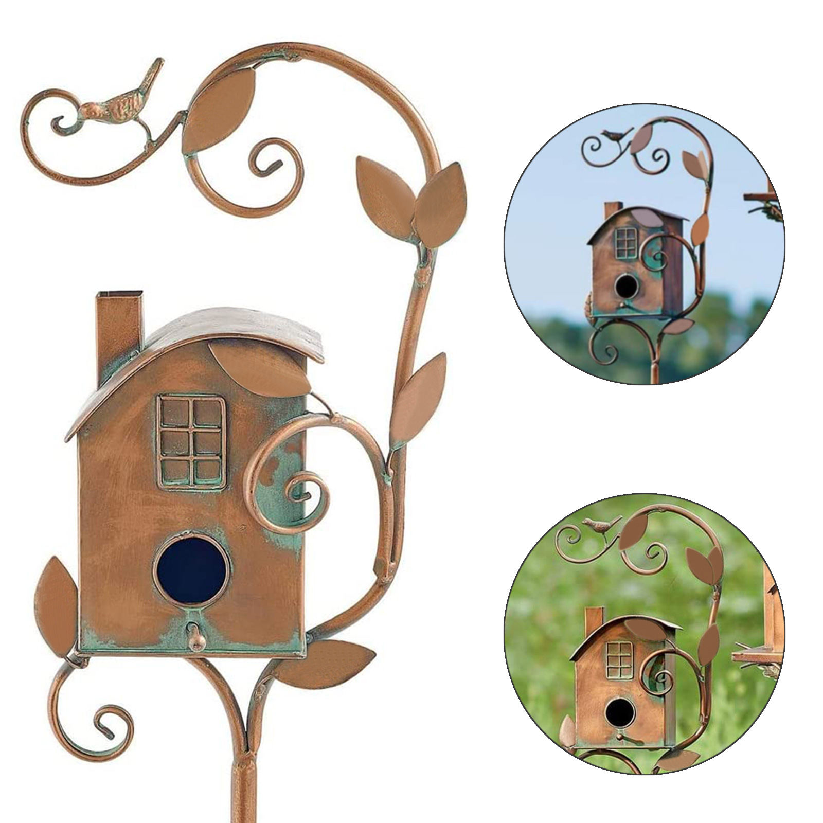 Asdomo Metal Birdhouse Garden Stakes Bird's Nest Multi-size Yellow Easy To Assemble Resting Place For Birds - image 5 of 8