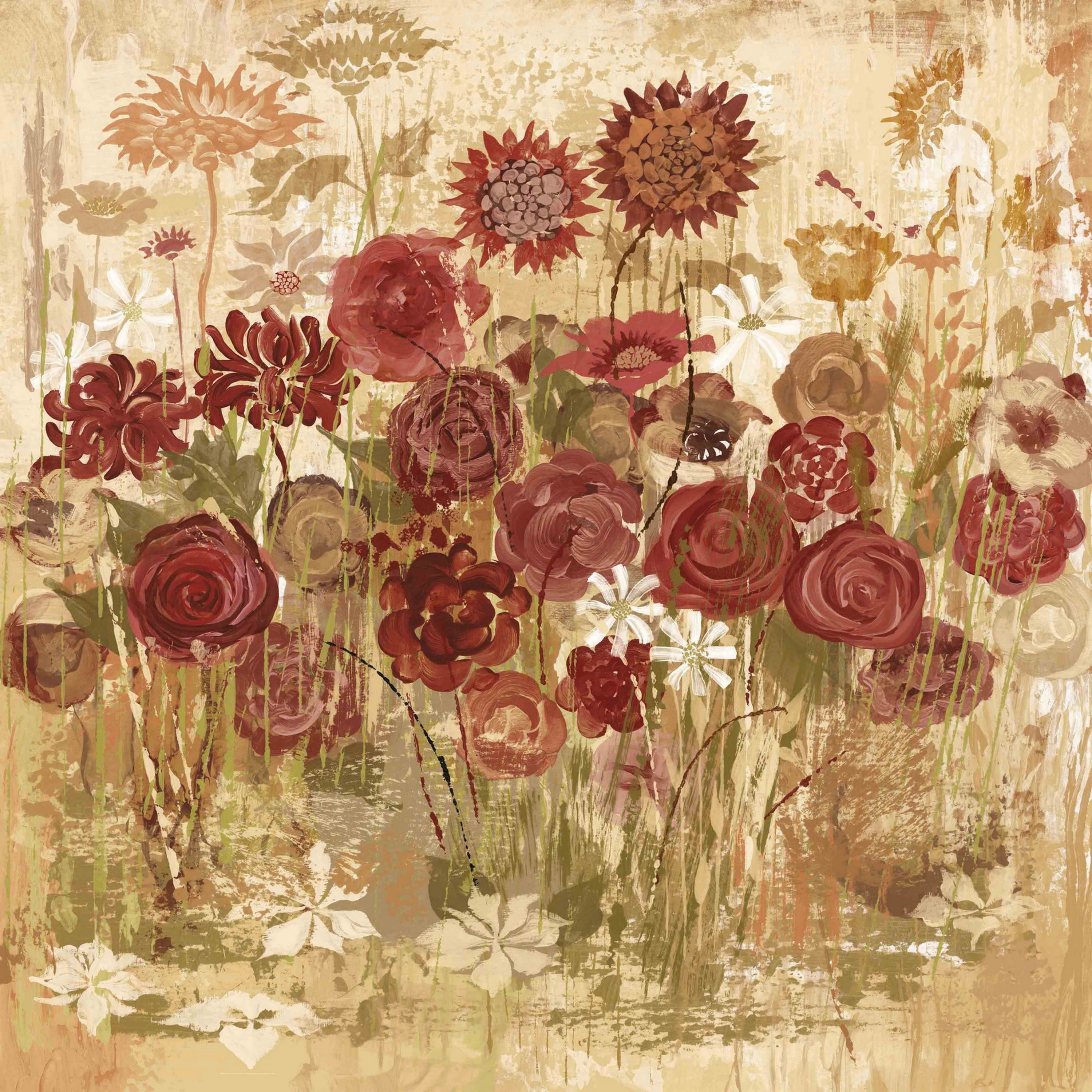 Marmont Hill "Floral Frenzy Burgundy V" Painting Print on Canvas