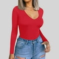 thumbnail image 6 of Fanxing Trendy Womens V Neck Tops Slim Fit Long Sleeve Shirts Basic Tight Y2K T Shirts Winter Clothes 2025, 6 of 7
