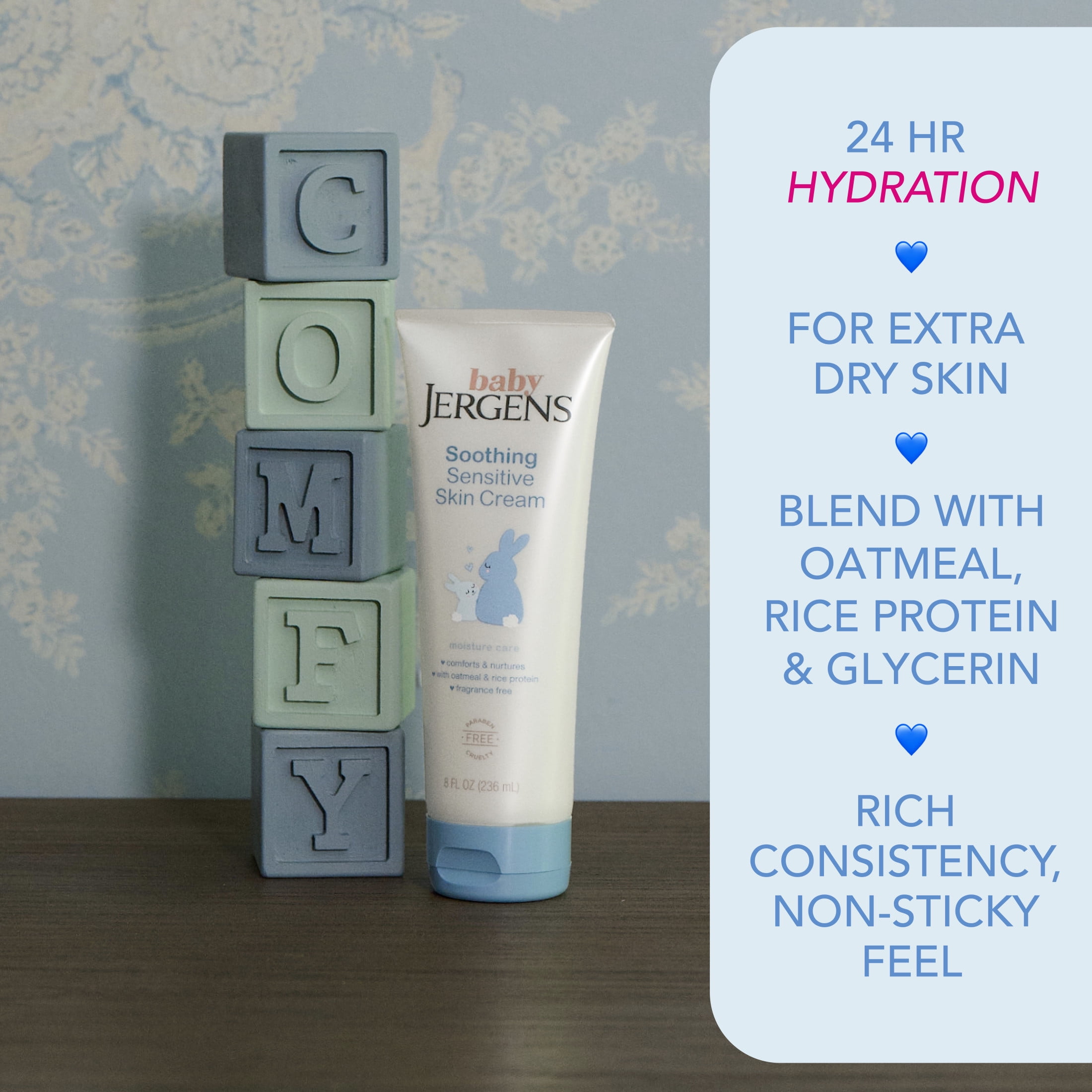 (2 pack) Baby Jergens Soothing Sensitive Skin Cream, Newborn Dry Skin, Fragrance-Free, 8 fl oz
