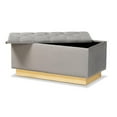 thumbnail image 2 of Powell Glam and Luxe Grey Velvet Fabric Upholstered and Gold PU Leather Storage Ottoman, 2 of 5