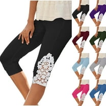 huaimei Women's Yoga Capris Pant Lace High Waisted Cropped Pant Stretchy Outdoor Athletic Pants Skinny Running Workout Capri Pant