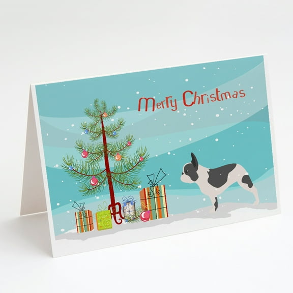 French Bulldog Merry Christmas Tree Greeting Cards and Envelopes Pack of 8