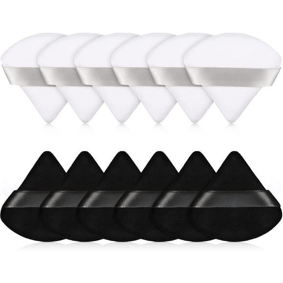 FanShow 12 Puff Triangle Face Makeup Puff for Loose Powder Sponge Soft Body Cosmetic Foundation Makeup Tool Wet Dry Mineral Powder (Black and White)