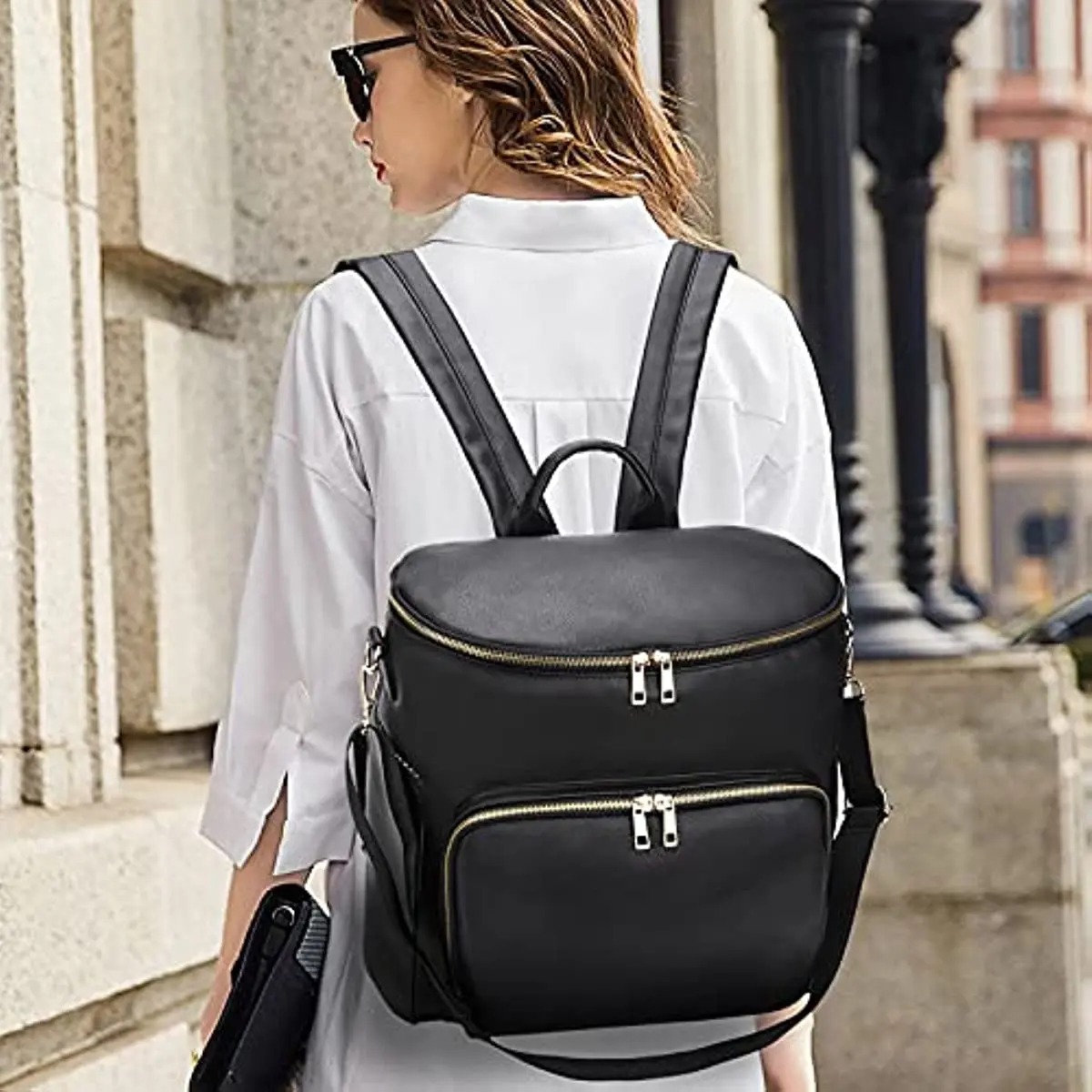 RsenFremior Diaper Bag Backpack Leather Backpack for Women Travel Backpack Baby Bag Large with Troller Straps Capacity for Wet Clothes
